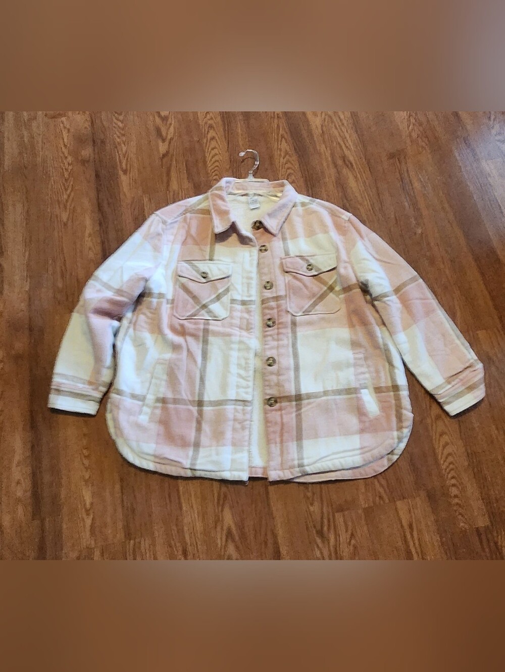 Pink And Tan Plaid Fleece Lined Shacket